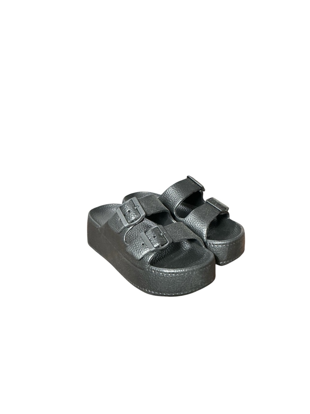 Black Platform Slide Sandals with Buckle Straps